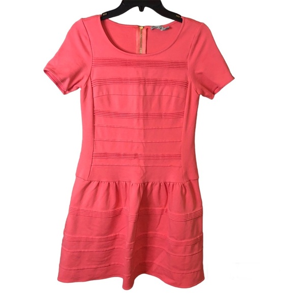 Eliza J Dresses & Skirts - Eliza J Pleated Stripe‎ Short Sleeve Dress Coral Pink 6